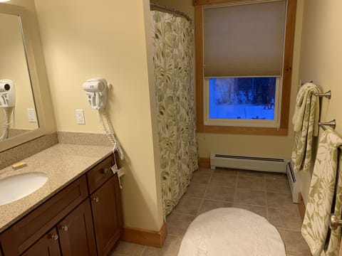 Combined shower/tub, jetted tub, hair dryer, soap