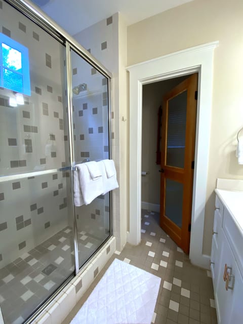 Combined shower/tub, jetted tub, hair dryer, towels