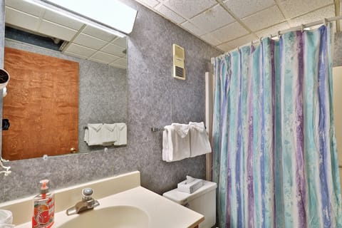 Combined shower/tub, hair dryer, towels