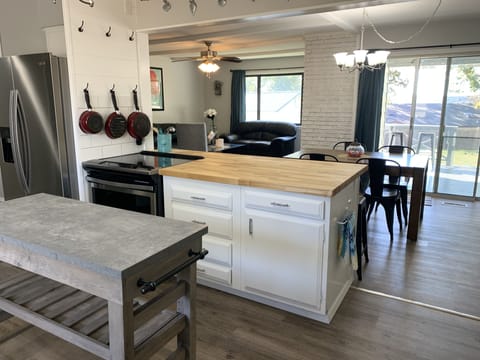 Kitchen, dining, living