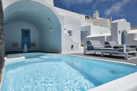 Indoor pool, a heated pool, sun loungers