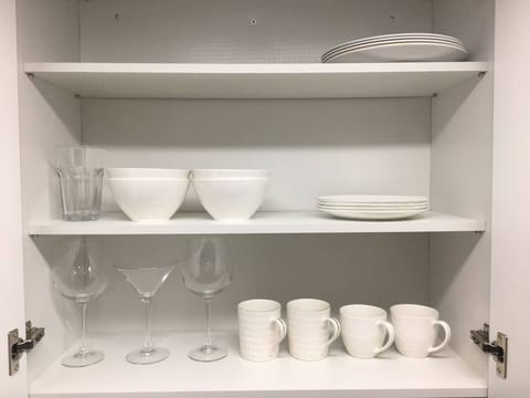 Fridge, microwave, cookware/dishes/utensils, spices
