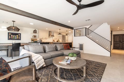 View from the 8' patio door opening into the living room and kitchen