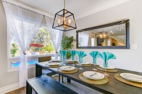 Dining rooms sits poolside for an amazing view and convenient easy access.