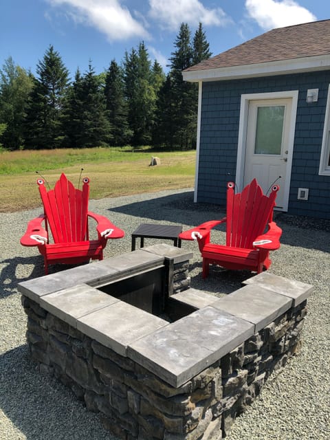Fire pit and custom lobster Adirondack chairs 🦞