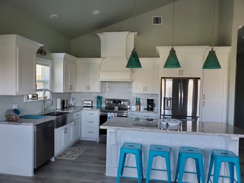 Kitchen and Island with stools