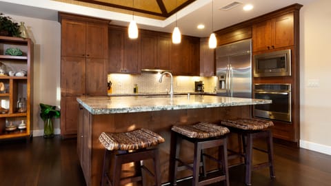 Fully stocked with spices, oils and cookware