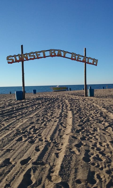 Beach nearby, sun loungers