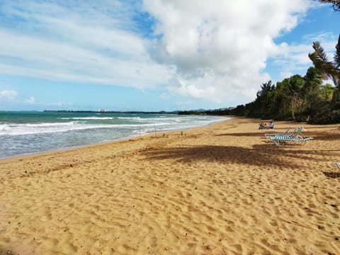 Beach nearby, sun loungers, beach towels