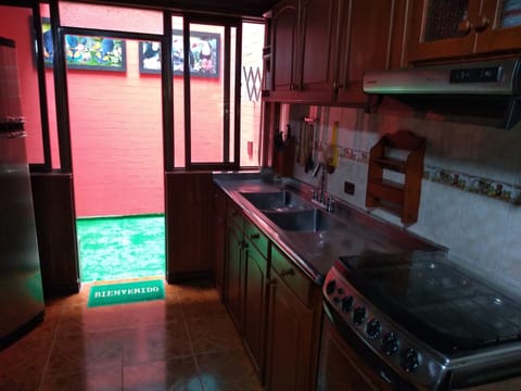 Fridge, microwave, oven, cookware/dishes/utensils