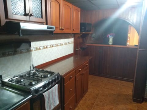 Fridge, microwave, oven, cookware/dishes/utensils