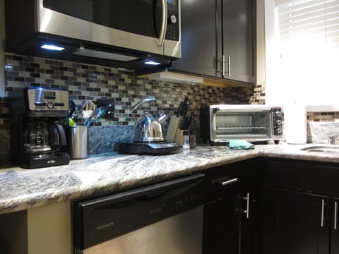 Microwave, oven, dishwasher, coffee/tea maker