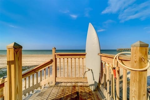 On the beach, sun loungers, beach towels