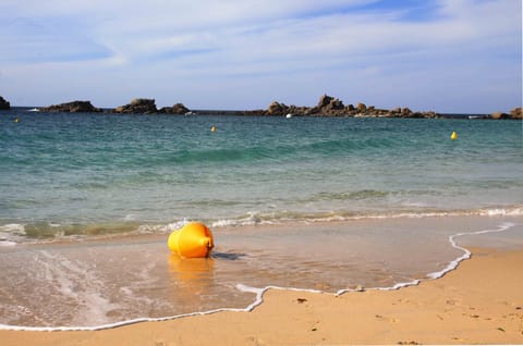 On the beach, sun loungers