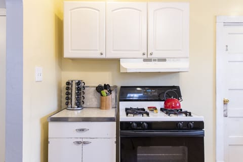 Fully stocked kitchen.
