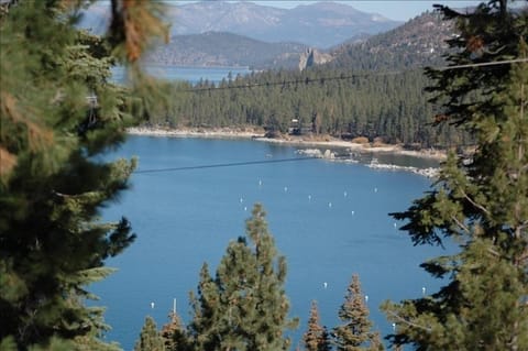 View over Zephyr Cove Beach from hot tub
