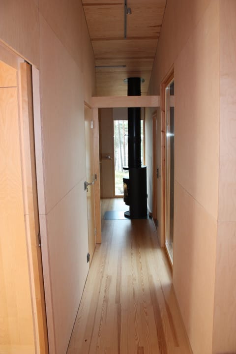 Hallway to master bedroom with fireplace