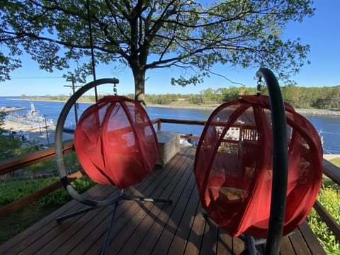 Egg chairs with stunning views. The Channel House is a unique hideaway!! 