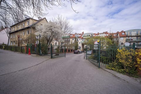 The building's surroundings. 