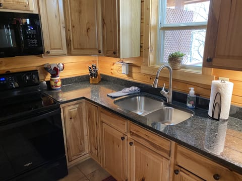Kitchen equipped with Granite Countertops and Deluxe Fridge 