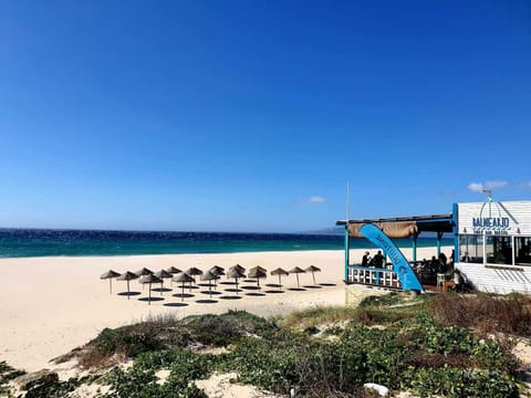 Beach nearby, sun loungers