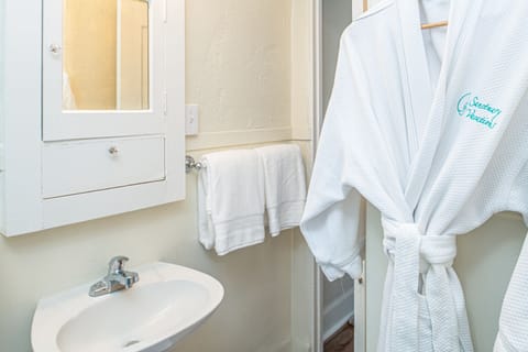 Combined shower/tub, hair dryer, towels