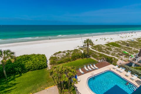 On the beach, sun loungers, beach towels