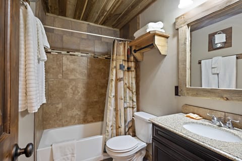 Combined shower/tub, hair dryer, towels