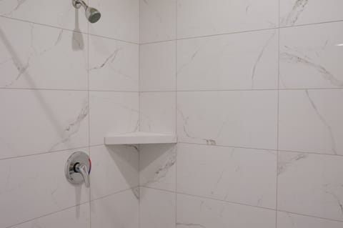 Combined shower/tub, hair dryer, towels