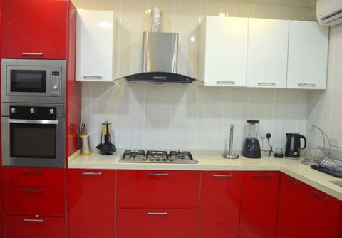 Fridge, microwave, oven, electric kettle