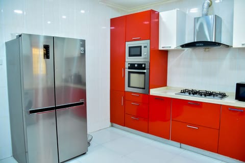 Fridge, microwave, oven, electric kettle