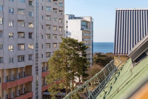 Views from the window over the countryside and the sea.