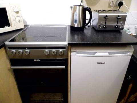 Fridge, microwave, oven, electric kettle