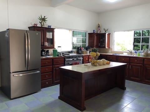 Fridge, stovetop, coffee/tea maker, toaster