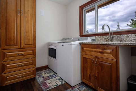 Both parts of this rental have up to date washing machines and dryers for guest use.