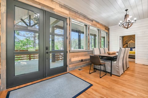 The formal dining table has seating for 8.