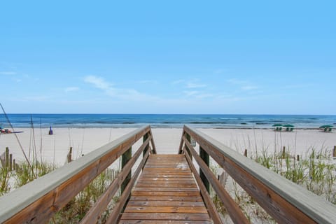 On the beach, sun loungers, beach towels