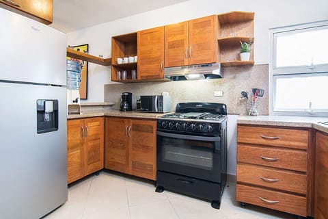 Fridge, oven, stovetop, coffee/tea maker