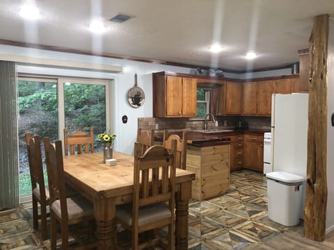 The kitchen is fully stocked and has place settings for 8. 