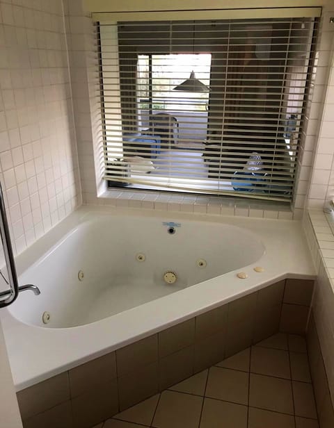 Combined shower/tub, jetted tub, hair dryer, towels