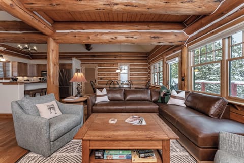 Wood burning fireplace in living room on main level