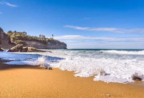 Beach nearby, sun loungers