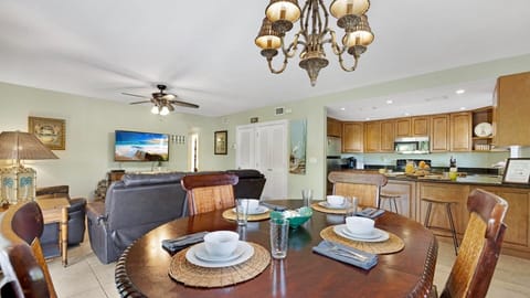 The indoor dining table seats four comfortably...