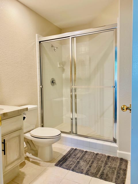 Combined shower/tub, jetted tub, hair dryer, towels