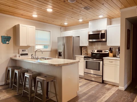 Fully stocked kitchen.