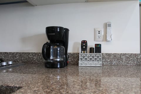 Microwave, coffee/tea maker, cookware/dishes/utensils