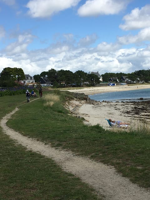 On the beach, sun loungers