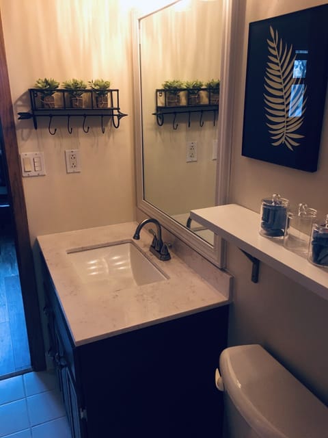 Combined shower/tub, jetted tub, hair dryer, towels