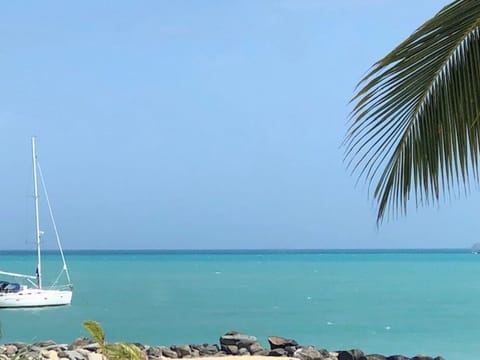 On the beach, sun loungers, beach towels