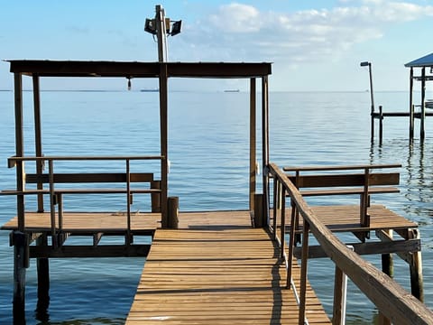 end of pier has cover to get out of the sun enjoy sunsets and sunrises fishing